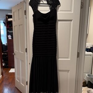 Xscape Black Lace Cap Sleeve Gown